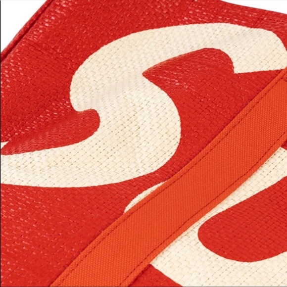 100% AUTHENTIC NEW W/TAGS SUPREME RAFFIA LOGO TOTE ICONIC RED/WHITE - DEAD STOCK - Picture 4 of 7